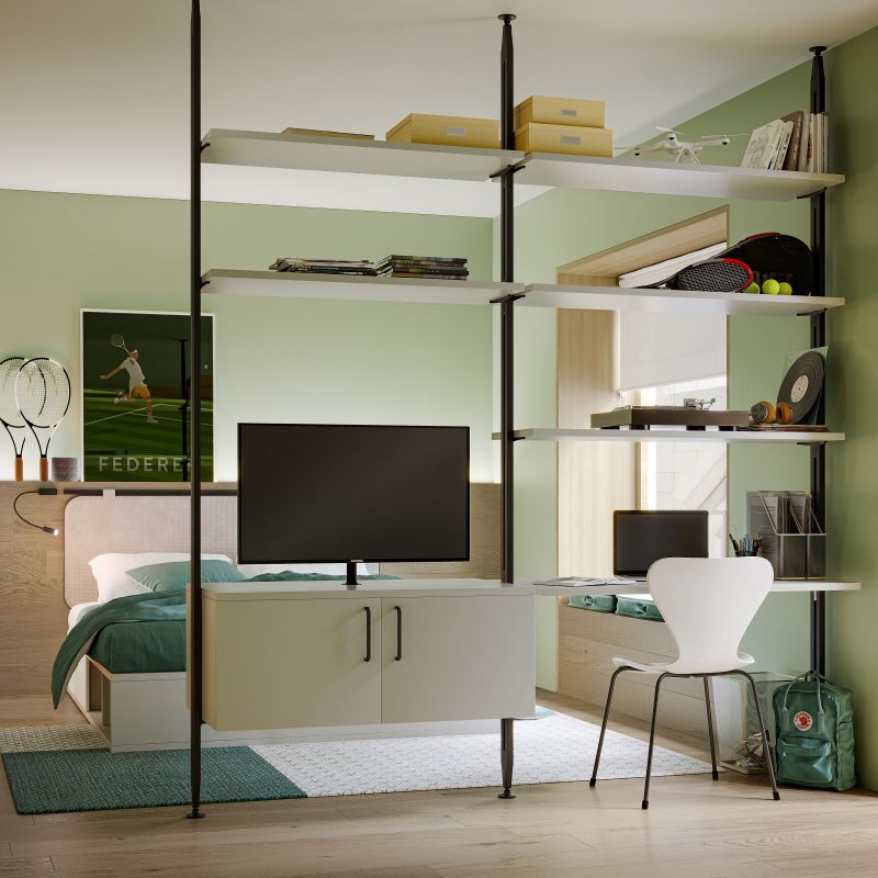 Kit de 3 jeux de supports d'étagères en bois et 1 jeu de supports de modules, Noir