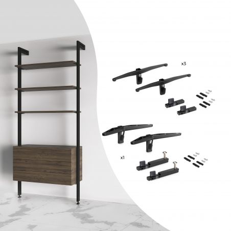 Kit de 3 jeux de supports d'étagères en bois et 1 jeu de supports de modules, Noir Kit de 3 jeux de supports d'étagères en bois et 1 jeu de supports de modules, Noir