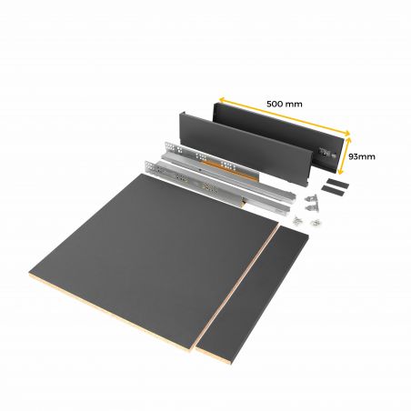 Tiroir Vertex 40 kg hauteur 93 mm, profondeur 500 mm avec panneaux inclus pour caisson de 600 mm, Anthracite Tiroir Vertex 40 kg hauteur 93 mm, profondeur 500 mm avec panneaux inclus pour caisson de 600 mm, Anthracite