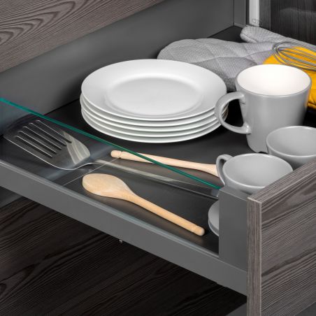 Tiroir Vertex 40kg hauteur 131mm avec côtés en verre, profondeur 450mm, Gris anthracite Tiroir Vertex 40kg hauteur 131mm avec côtés en verre, profondeur 450mm, Gris anthracite