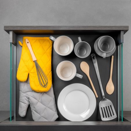 Tiroir Vertex 40kg hauteur 131mm avec côtés en verre, profondeur 450mm, Gris anthracite Tiroir Vertex 40kg hauteur 131mm avec côtés en verre, profondeur 450mm, Gris anthracite
