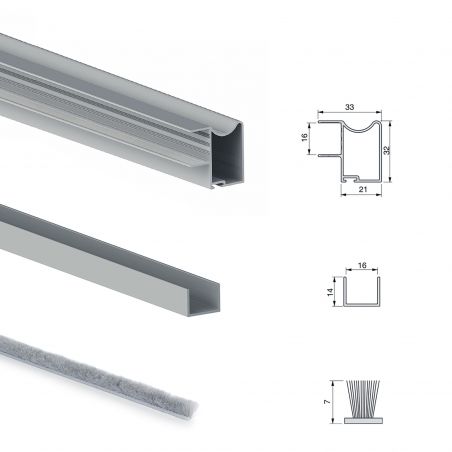 Kit pour Placard 2 portes coulissantes avec ouverture et fermeture amorties, panneaux épaisseur 16mm non inclus, Anodisé mat Kit pour Placard 2 portes coulissantes avec ouverture et fermeture amorties, panneaux épaisseur 16mm non inclus, Anodisé mat