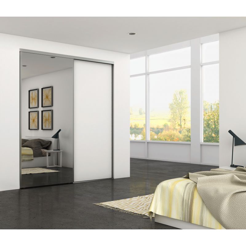 Kit pour Placard 2 portes coulissantes avec ouverture et fermeture amorties, panneaux épaisseur 16mm non inclus, Anodisé mat