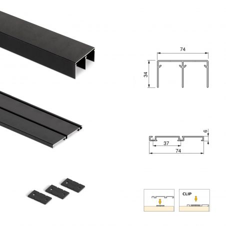Kit pour Placard 2 portes coulissantes avec ouverture et fermeture amorties, panneaux épaisseur 16mm non inclus, Noir Kit pour Placard 2 portes coulissantes avec ouverture et fermeture amorties, panneaux épaisseur 16mm non inclus, Noir