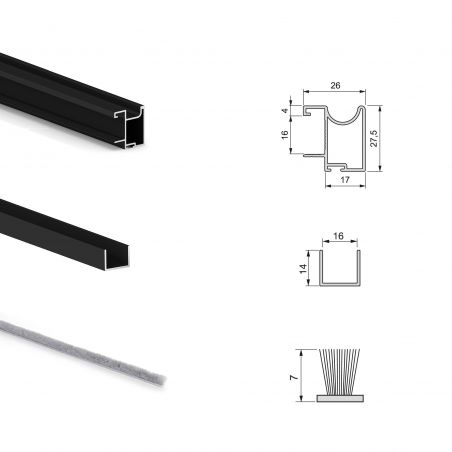Kit pour Placard 2 portes coulissantes avec ouverture et fermeture amorties, panneaux épaisseur 16mm non inclus, Noir Kit pour Placard 2 portes coulissantes avec ouverture et fermeture amorties, panneaux épaisseur 16mm non inclus, Noir