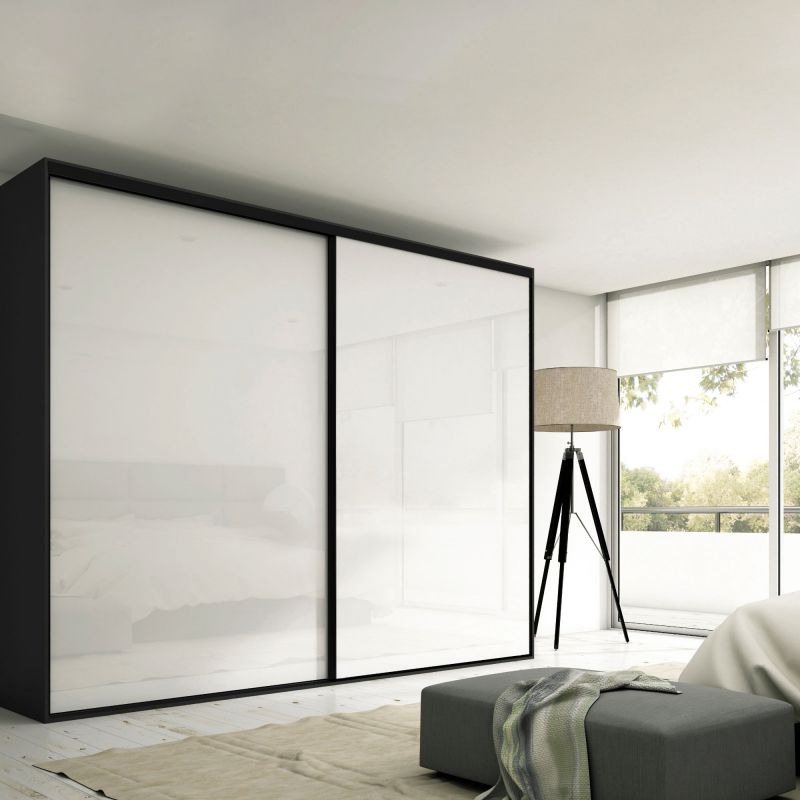 Kit pour Placard 2 portes coulissantes avec ouverture et fermeture amorties, panneaux épaisseur 16mm non inclus, Noir