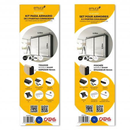 Kit pour Placard 2 portes coulissantes avec ouverture et fermeture amorties, panneaux épaisseur 16mm non inclus, Noir Kit pour Placard 2 portes coulissantes avec ouverture et fermeture amorties, panneaux épaisseur 16mm non inclus, Noir