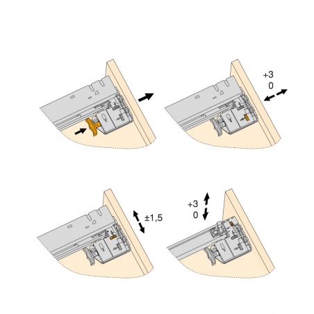 Jeu de coulisses invisibles Silver à sortie totale avec fermeture amortie et verrou, profondeur 340mm, Zingué Jeu de coulisses invisibles Silver à sortie totale avec fermeture amortie et verrou, profondeur 340mm, Zingué