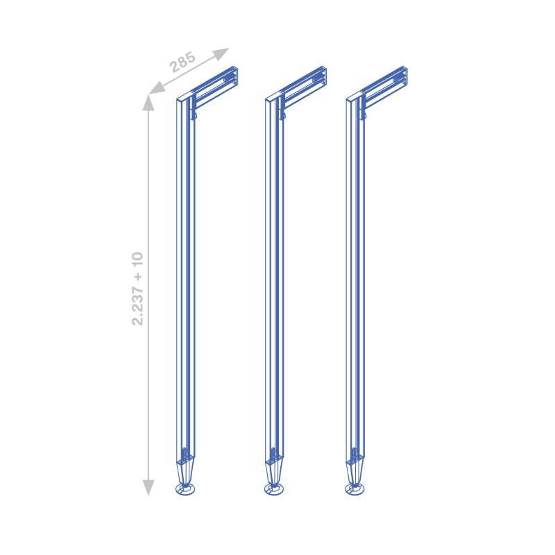 Kit cadre modulaire Zéro avec quincaillerie et 3 profils pour montage au sol et au mur avec niveleur circulaire, Gris