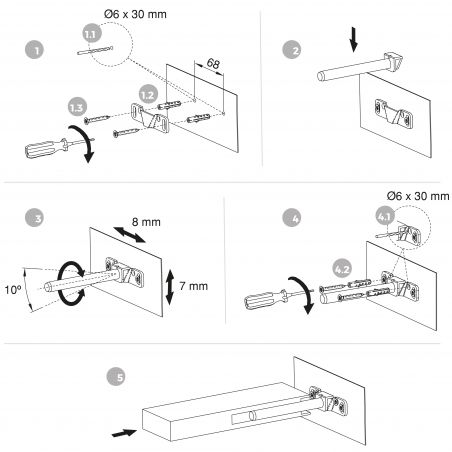 Jeu de 2 supports muraux invisibles pour étagères en bois à encastrer, Zingué Jeu de 2 supports muraux invisibles pour étagères en bois à encastrer, Zingué