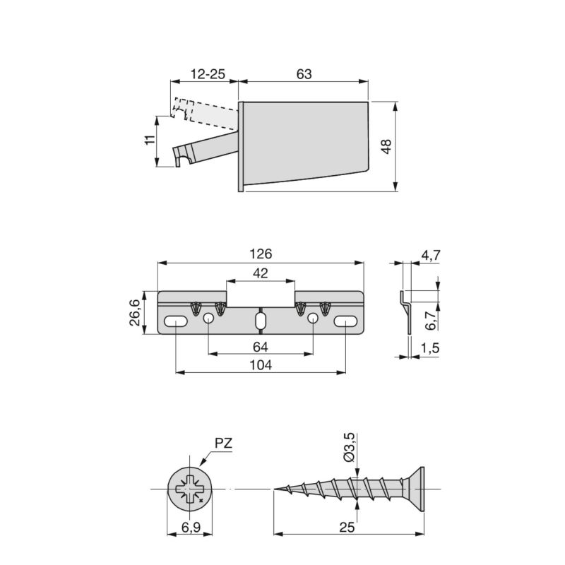 Lot de 5 kits de suspension pour meubles hauts Hook avec platine et cache, Gris