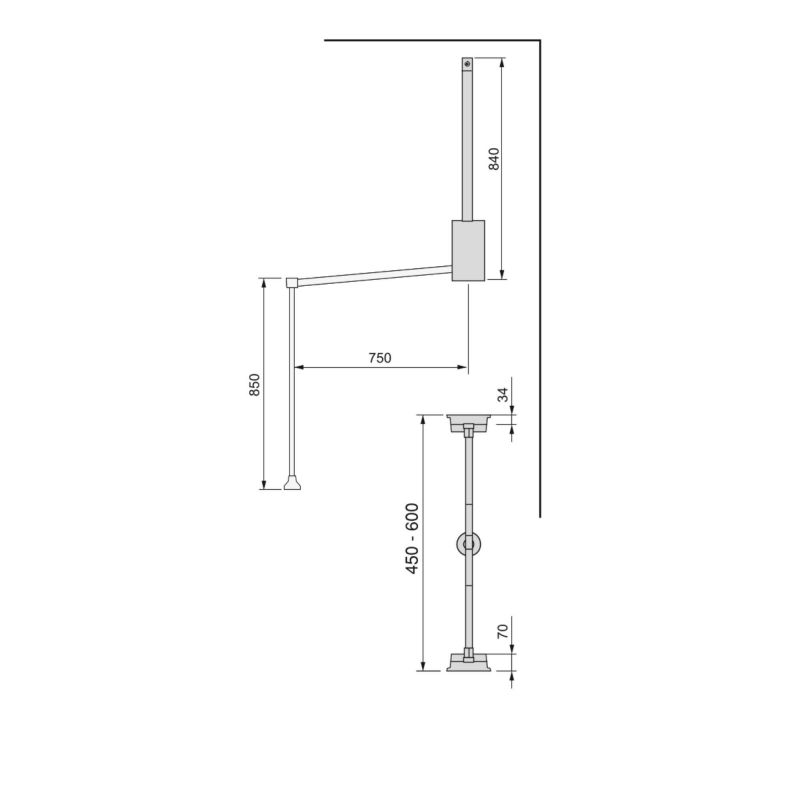 Penderie rabattable Hang pour armoire de largeur 450 à 600 mm, Chromé