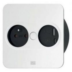 Bloc 1 prise, 1 chargeur USB A+C encastrable Twist 2 - Modèle : Type E (France, Belgique) - Présentation : noir mat (RAL9005)
