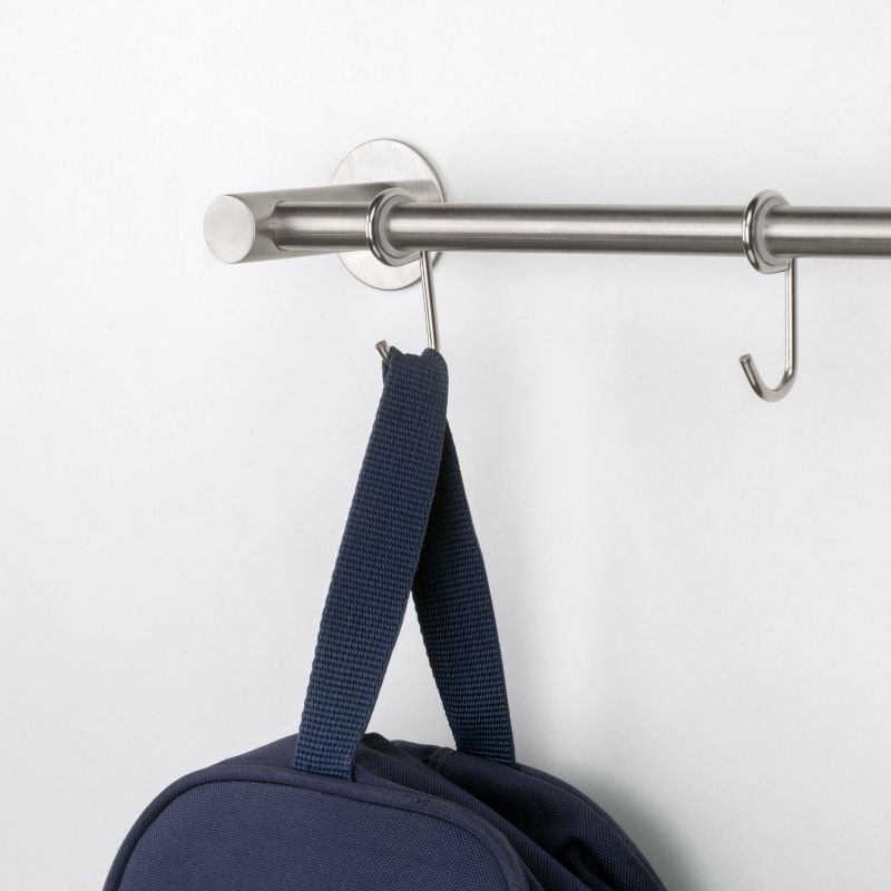 Barre de crédence adhésive Supra avec 5 crochets, Acier inoxydable