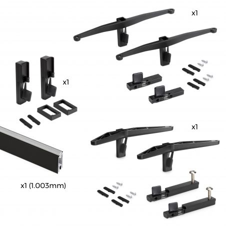 Kit de fixation Zéro pour 1 étagère bois, 1 module et 1 barre de suspension de 1m, Noir Kit de fixation Zéro pour 1 étagère bois, 1 module et 1 barre de suspension de 1m, Noir