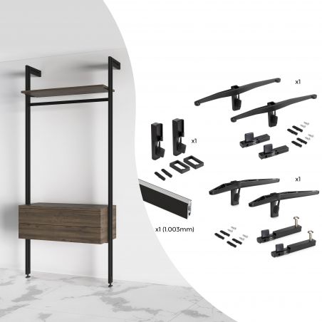 Kit de fixation Zéro pour 1 étagère bois, 1 module et 1 barre de suspension de 1m, Noir Kit de fixation Zéro pour 1 étagère bois, 1 module et 1 barre de suspension de 1m, Noir