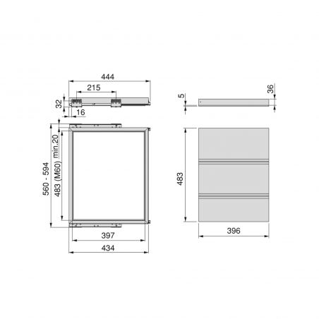 Kit plateau sur coulisses pour caisson de 600 mm, Noir Kit plateau sur coulisses pour caisson de 600 mm, Noir