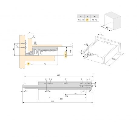 Lot de 10 coulisses invisibles Silver, profondeur 490mm, sortie totale, avec amortisseur Lot de 10 coulisses invisibles Silver, profondeur 490mm, sortie totale, avec amortisseur
