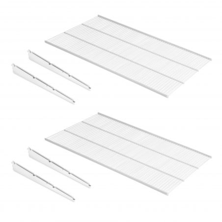 Kit de 2 étagères en fil d'acier et ses supports Jagmet, Blanc Kit de 2 étagères en fil d'acier et ses supports Jagmet, Blanc