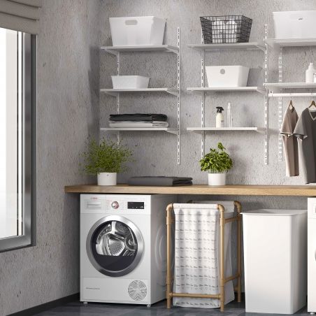 Kit de 2 Profilés de fixation murale avec 3 jeux de supports d'étagères Jagmet, longueur 230 mm, Blanc