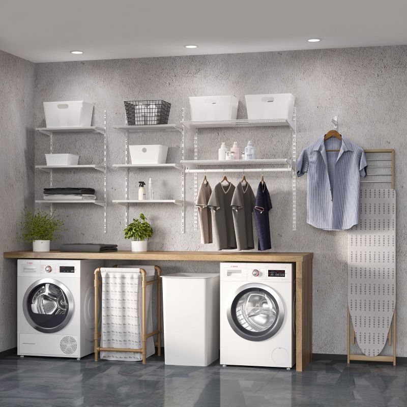 Kit de 2 Profilés de fixation murale avec 3 jeux de supports d'étagères Jagmet, longueur 230 mm, Blanc