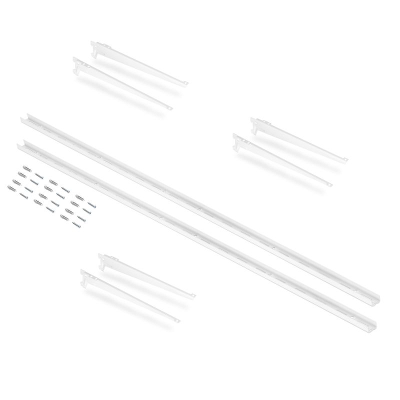 Kit de 2 Profilés de fixation murale avec 3 jeux de supports d'étagères Jagmet, longueur 230 mm, Blanc