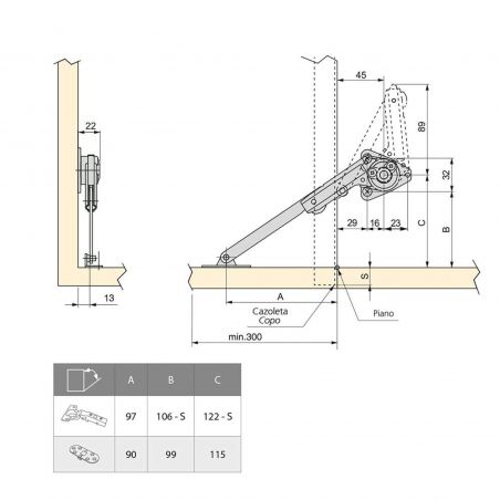 Jeu de 2 compas pour porte abattant NSDX, force 20-70kg, Nickelé Jeu de 2 compas pour porte abattant NSDX, force 20-70kg, Nickelé