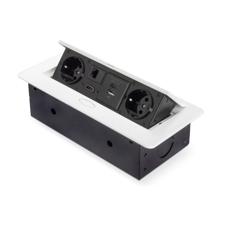 Multiconnecteur Atom 26 pour bureau, 2 prises + 2 USB + RJ45 + HDMI, Blanc