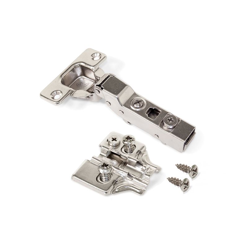 Lot de 20 charnières coudées X91 à fermeture souple et compléments Euro, Hauteur 0, Acier, Nickelé