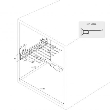 Porte-pantalons Self à montage latéral Gauche pour armoire, Chromé