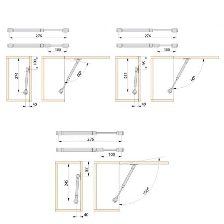 Lot de 10 pistons de porte relevable, force 8kg, course 100mm, Aluminium Lot de 10 pistons de porte relevable, force 8kg, course 100mm, Aluminium