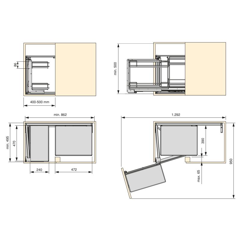 Meuble d'angle coulissant Titane, ouverture à Gauche, Gris anthracite