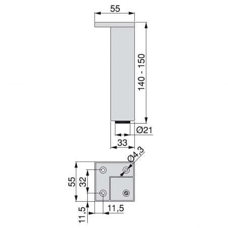Lot de 4 pieds pour meuble, hauteur 140 - 150 mm, Chromé Lot de 4 pieds pour meuble, hauteur 140 - 150 mm, Chromé