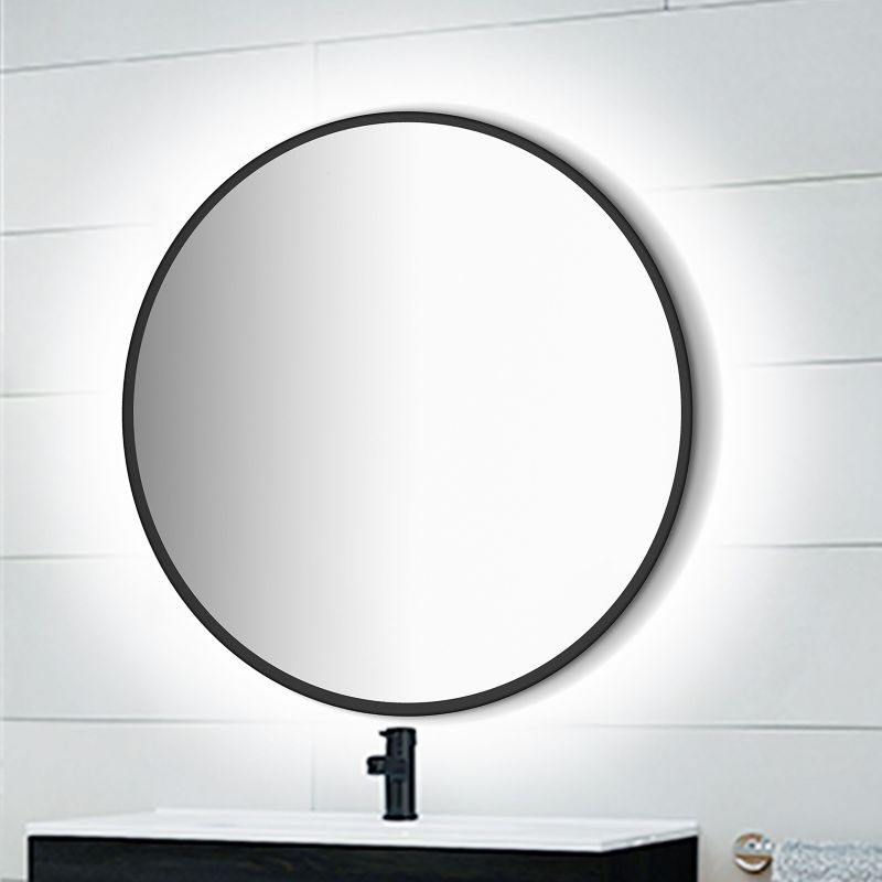Miroir Zeus avec éclairage décoratif à LED et cadre noir, diamètre 80 cm, AC 230V 50Hz, 12 W