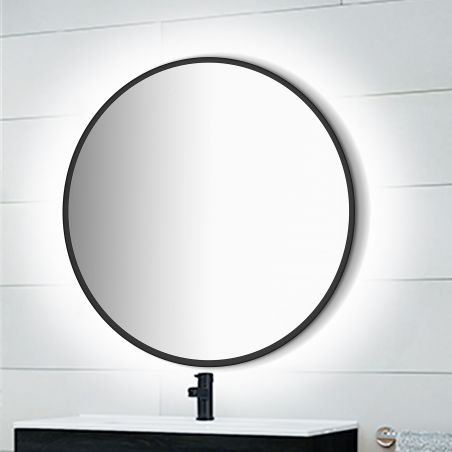Miroir Zeus avec éclairage décoratif à LED et cadre noir, diamètre 80 cm, AC 230V 50Hz, 12 W Miroir Zeus avec éclairage décoratif à LED et cadre noir, diamètre 80 cm, AC 230V 50Hz, 12 W