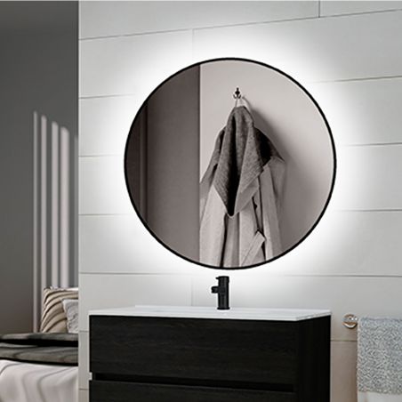 Miroir Zeus avec éclairage décoratif à LED et cadre noir, diamètre 80 cm, AC 230V 50Hz, 12 W Miroir Zeus avec éclairage décoratif à LED et cadre noir, diamètre 80 cm, AC 230V 50Hz, 12 W