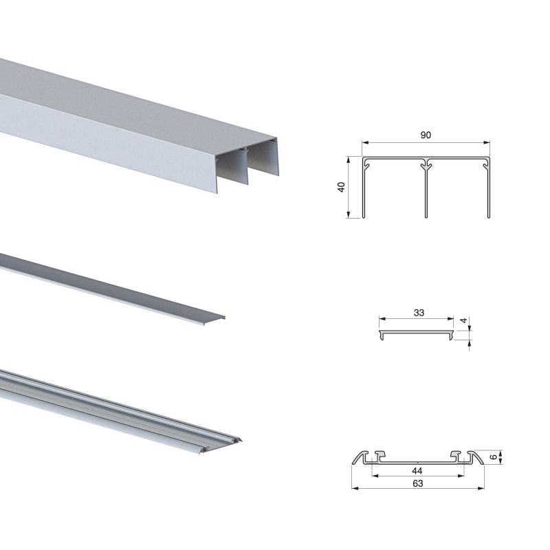 Kit pour Placard 2 portes coulissantes avec ouverture et fermeture amorties, panneaux non inclus, Anodisé mat
