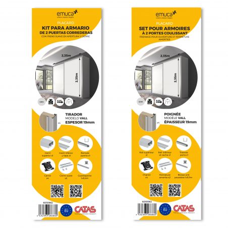Kit pour Placard 2 portes coulissantes avec ouverture et fermeture amorties, panneaux non inclus, Anodisé mat Kit pour Placard 2 portes coulissantes avec ouverture et fermeture amorties, panneaux non inclus, Anodisé mat
