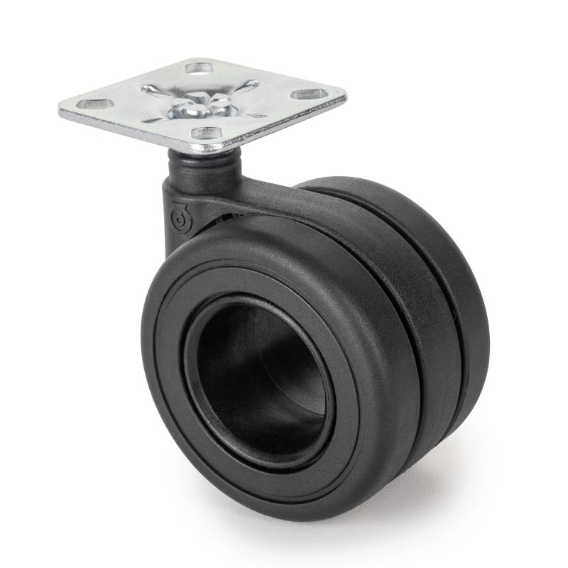 Lot de 4 roulettes Hole avec platine de montage, Ø 65 mm, Noir