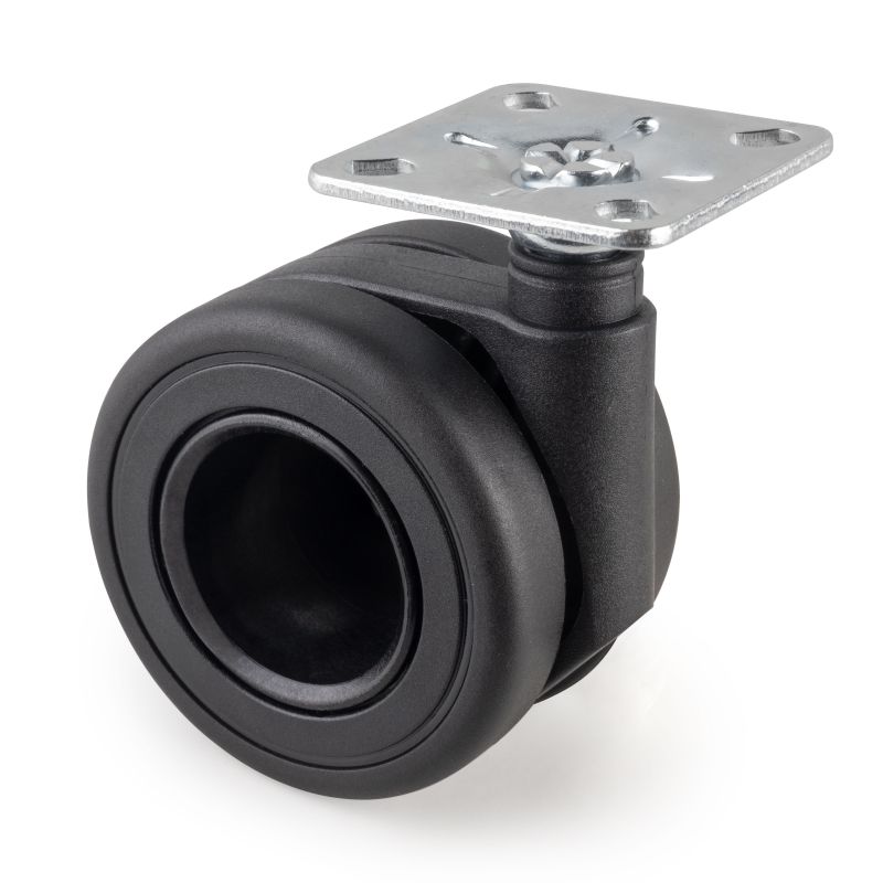 Lot de 4 roulettes Hole avec platine de montage, Ø 65 mm, Noir