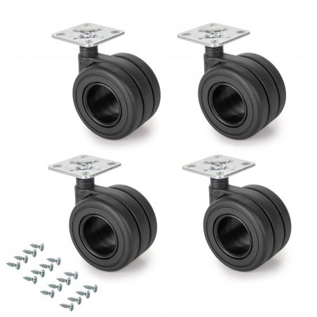Lot de 4 roulettes Hole avec platine de montage, Ø 65 mm, Noir Lot de 4 roulettes Hole avec platine de montage, Ø 65 mm, Noir