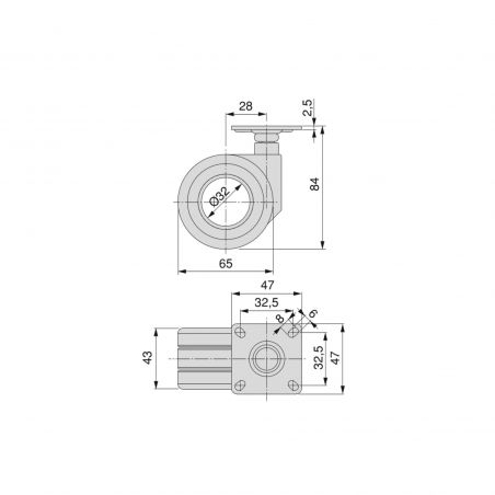 Lot de 4 roulettes Hole avec platine de montage, Ø 65 mm, Noir