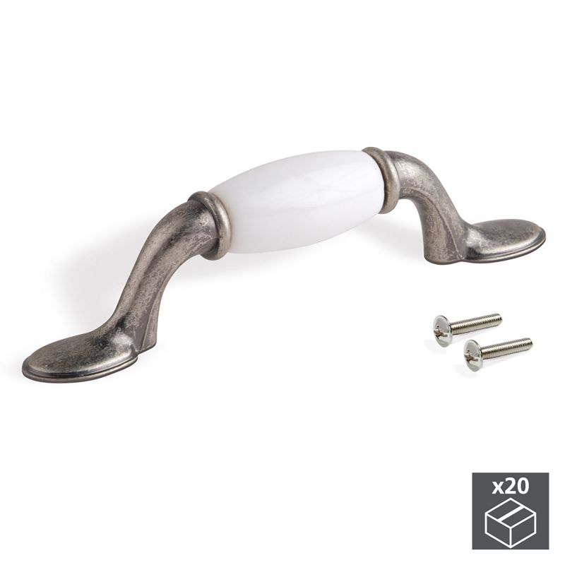Lot de 20 Poignées Papua, L 127 mm, entraxe 76 mm, Argent ancien