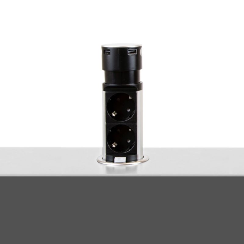 Multiconnecteur Vertikal Push Ø 60 mm, 2 prises + 2 USB, Inox