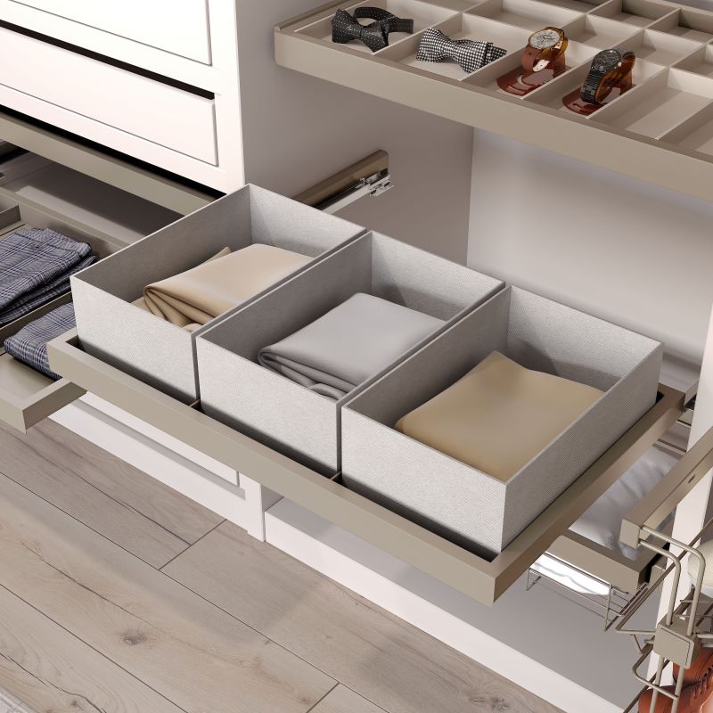 Kit plateau sur coulisses avec 3 paniers de rangement pour caisson de 900mm, Gris