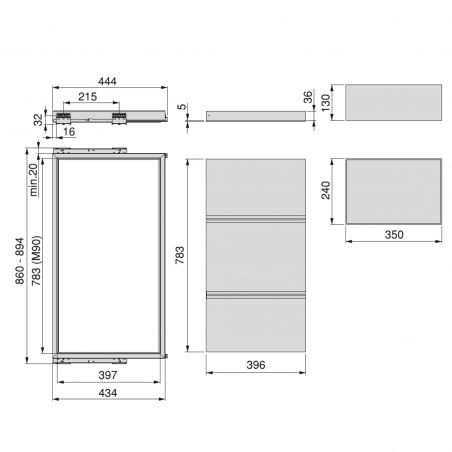 Kit plateau sur coulisses avec 3 paniers de rangement pour caisson de 900 mm, Gris Kit plateau sur coulisses avec 3 paniers de rangement pour caisson de 900 mm, Gris