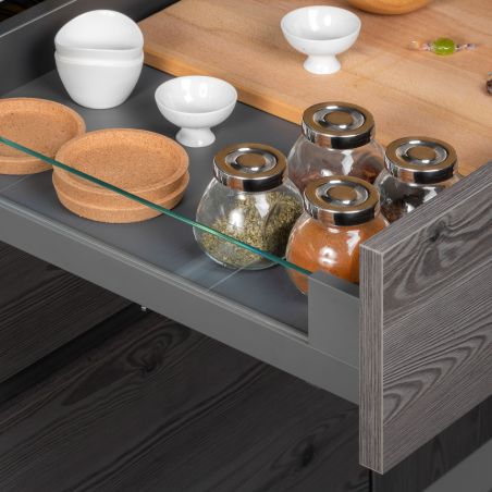 Tiroir Vertex 40 kg hauteur 93 mm avec côtés en verre, profondeur 500 mm, Gris anthracite Tiroir Vertex 40 kg hauteur 93 mm avec côtés en verre, profondeur 500 mm, Gris anthracite