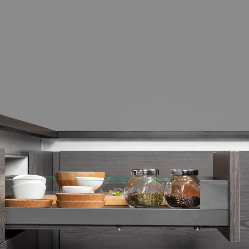 Tiroir Vertex 40 kg hauteur 93 mm avec côtés en verre, profondeur 500 mm, Gris anthracite