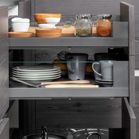 Tiroir Vertex 40 kg hauteur 93 mm avec côtés en verre, profondeur 500 mm, Gris anthracite Tiroir Vertex 40 kg hauteur 93 mm avec côtés en verre, profondeur 500 mm, Gris anthracite