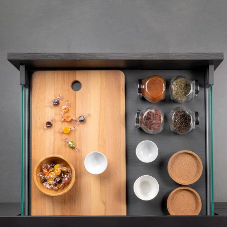 Tiroir Vertex 40 kg hauteur 93 mm avec côtés en verre, profondeur 500 mm, Gris anthracite Tiroir Vertex 40 kg hauteur 93 mm avec côtés en verre, profondeur 500 mm, Gris anthracite